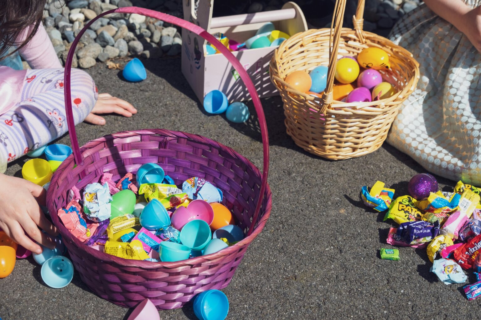 a picture of Easter baskets on the ground