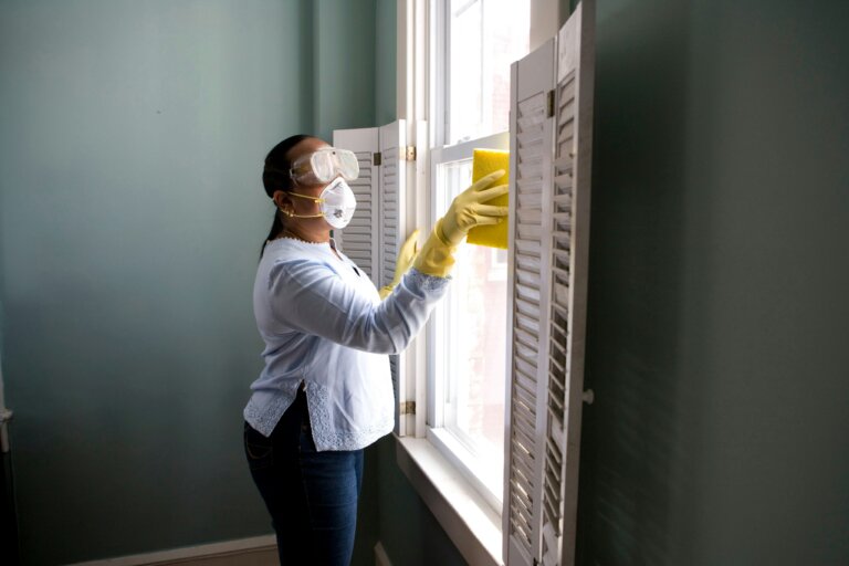 a girl doing spring cleaning